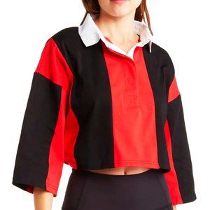NEW Women's PSK Collective Crop Rugby Style Jersey Polo Shirt Concealed Buttons